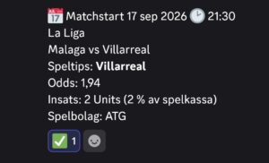 Speltips Malaga vs Villarreal